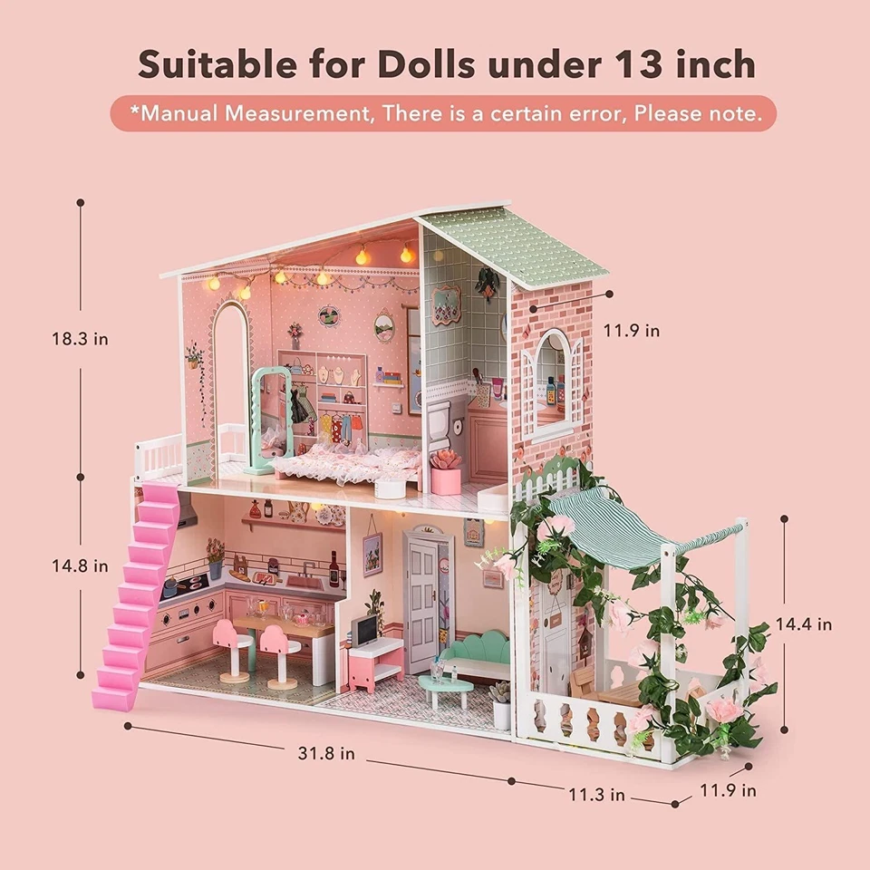 Robud Large 1:6 Wooden Dolls House Furniture Dollhouse Playset with LED for Kids - Image 4 of 4