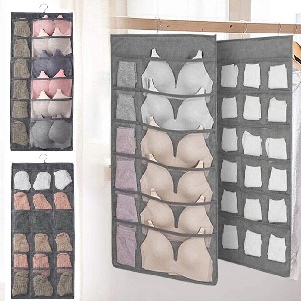 Organizer da appendere all'armadio, con tasche, per calzini, reggiseni, biancheria intima, scarpe, organizer da appendere sopra la porta in tessuto (16 griglie verdi