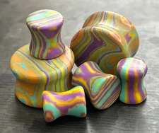 PAIR Southwest Tie Dye Malachite Stone Plugs Tye Dyed Gauges