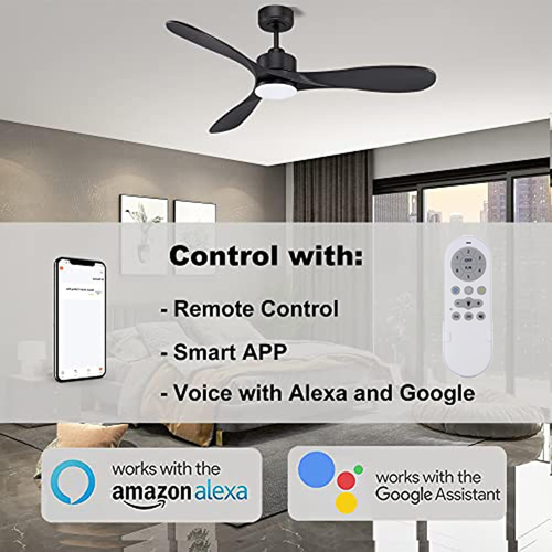 52“ Smart Ceiling Fans with Lights and Remote,Quiet DC Motor,Modern Black Outdoo - Picture 3 of 8