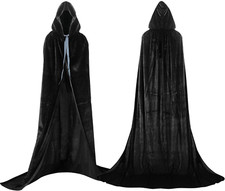 Umhang Mit Kapuze Lange SAMT Cape Vampir Kostüm Halloween Erwachsener Unisex- Gr