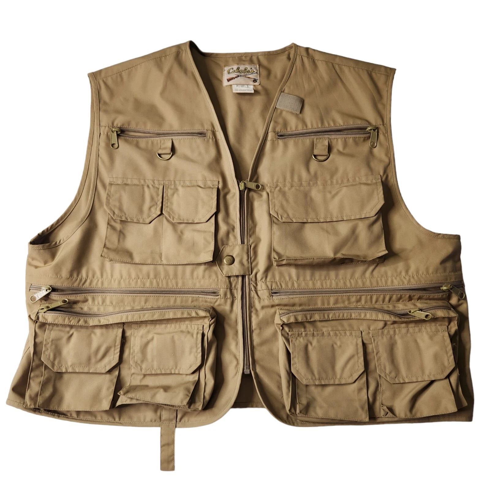 Cabelas Vintage Fishing Hunting Utility Vest Jacket Tan Mens Large L