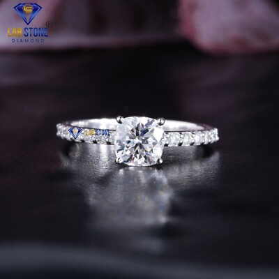 1.34 TCW Cushion & Round Cut Moissanite Ring 10k White Gold by Labstone