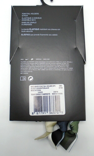 Nike Mixed Ponytail Holders 9 Pack Adult Olive Flak/White/Black - Picture 3 of 3