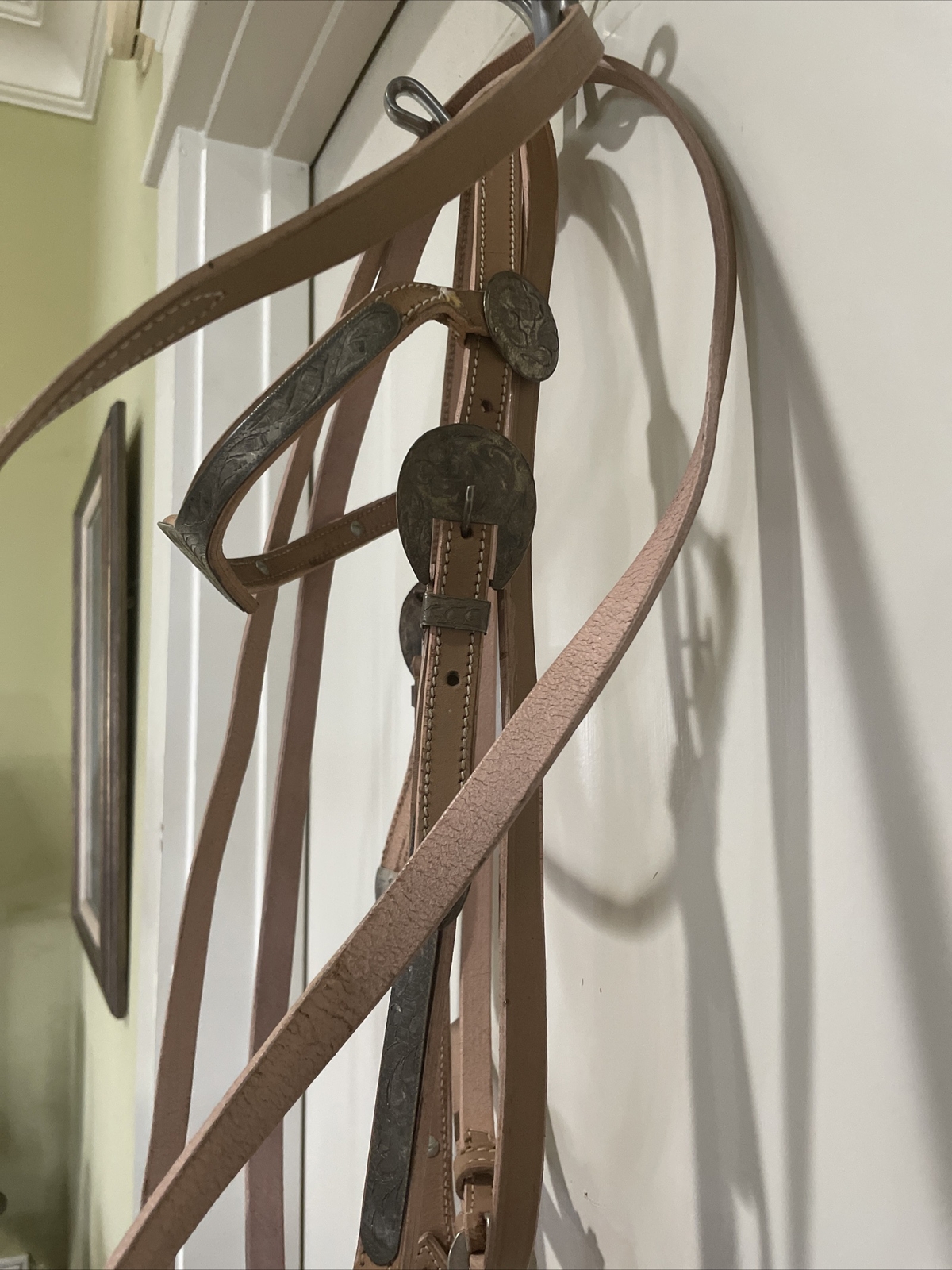 Natural Leather Silver Western Horse Bridle Headstall Split Reins Snaffle Bit