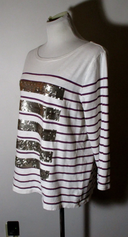 J. CREW White "Gold Sequin" 3/4 Sleeve Top Size L - Image 2 of 4