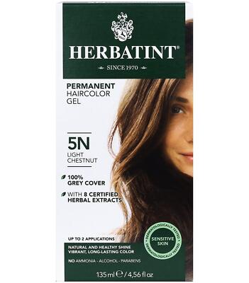 Herbatint Permanent Haircolor Gel 5N Light Chestnut 4.56 Oz Vegan Gluten Free
