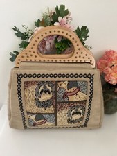 Dalmatian Shih Tzu Dog Beaded Tapestry Faux Velour Handbag Bag Wood Stud Handles