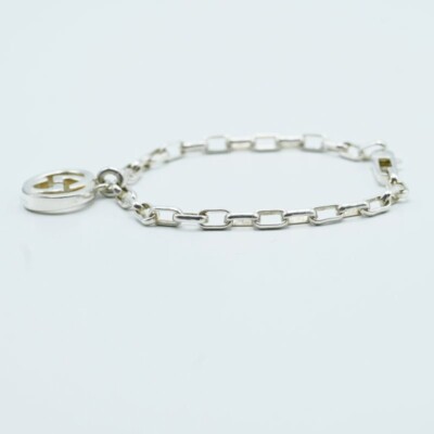 M02-k052 GUCCI Vintage Interlocking SV925 Bracelet Size 17 Silver