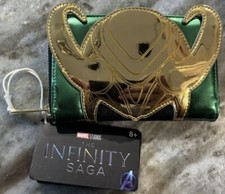 Cartera Loungefly Disney Marvel Loki Metálica Cosplay Pequeña Cremallera Alrededor ¡NUEVA CON ETIQUETAS!