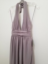 NWT Lulus Dress Womens Small Gray Maxi Stop And Stare Halter Bridal Georgette 