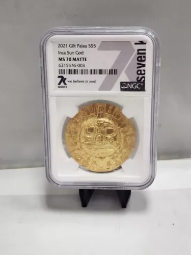 2021 Gilt Palau $5 Inca Sun God NGC MS 70 Matte Coin!
