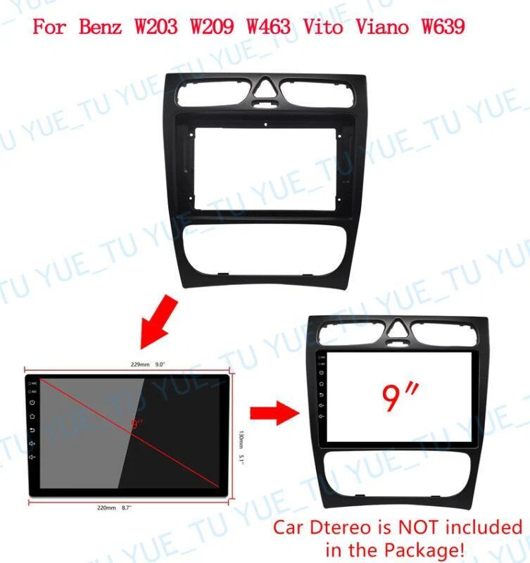 9''Car Radio Stereo Dash Frame Panel Fascia for Benz C CLASS CLK W203 W209 W463 - Image 3 of 4