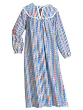 Lanz Of Salzburg Floral Flannel Lace Trim Nightgown Long Sleeve White Blue Sz.M