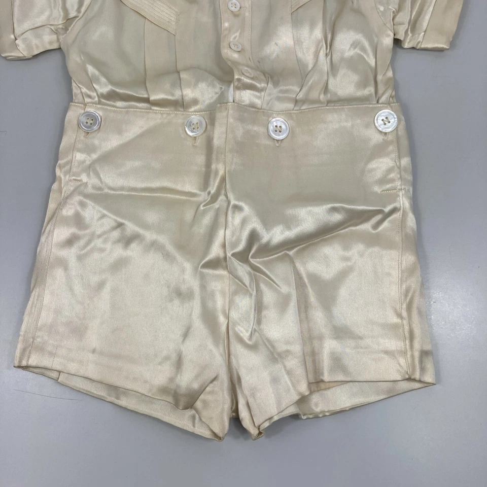 Винтажный для мальчиков шелковый комбинезон союз костюм кремовая кнопка спереди рубашка шорты 2 шт наряд - Изображение 3 из 4