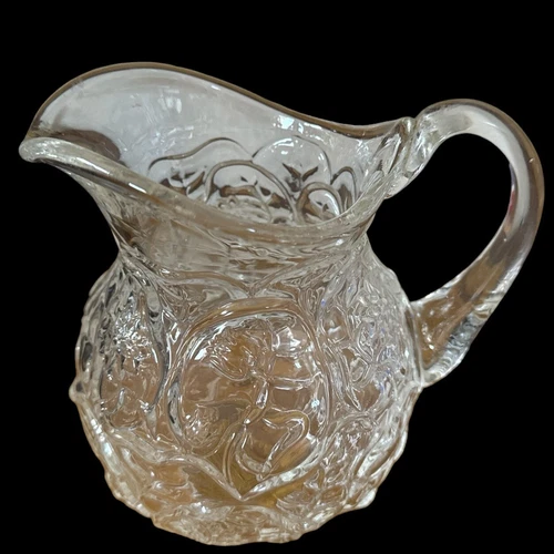 Vintage Fenton milk or juice pitcher in pressed glass Water Lily floral