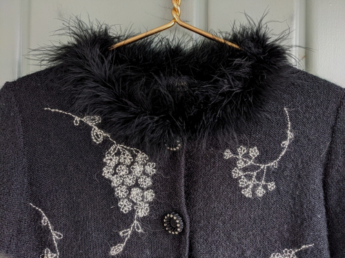 Vintage Susan Bristol Womens Small Cardigan Sweater Mohair Embroidered Feather S - Picture 3 of 10