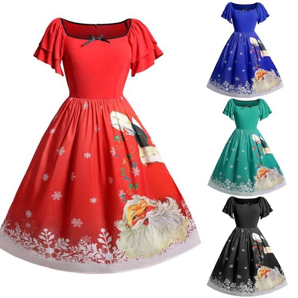 Retro 50s Santa Swing Dress  Womens Christmas Partywear