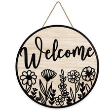 3D Black Wildflower Welcome Door Sign Daisy Floral Wooden Hanging Sign Rustic...