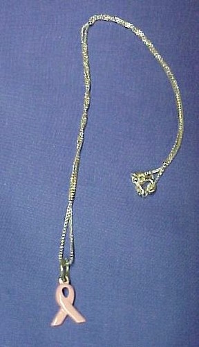 Breast Cancer Pink Ribbon Necklace 16" Box Chain Sterling Silver .925 Awareness - Picture 4 of 5