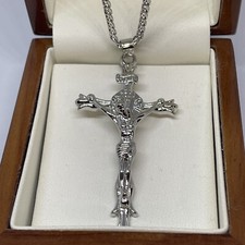  Large Crucifix  Cross Solid Stainless Steel  Silver  Heavy 60cm 24"  Chain