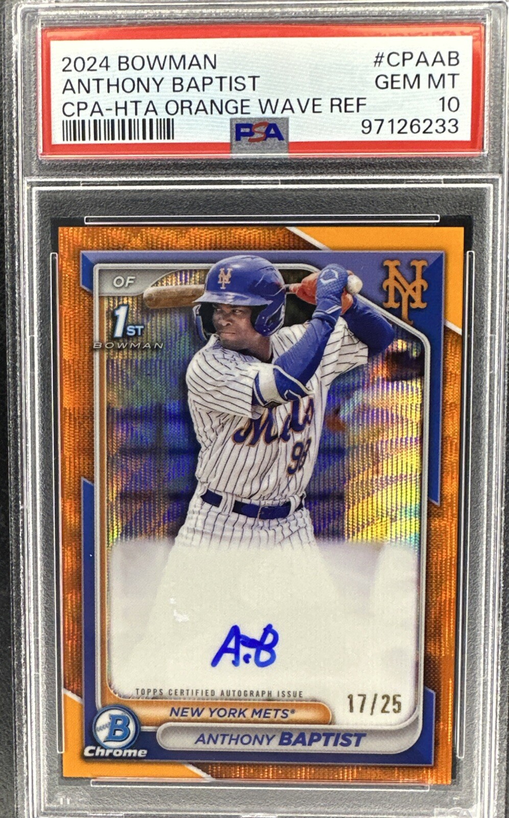 Anthony Baptist 2024 Bowman Chrome 1st #17/25 Orange Wave Auto NY Mets #CPA-AB