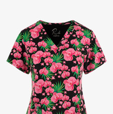 New Maevn Women's V-Neck Print Scrub Top 9810