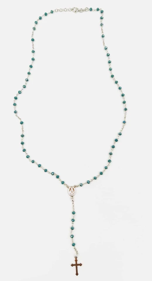 COLLANA A ROSARIO IN ARGENTO 925 RODIATO IN ORO 18KT E PIETRE CELESTI - Immagine 3 di 4