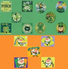 15 St. Patrick's Day Assorted Large Stickers - Party Favor- Leprechaun, Shamrock
