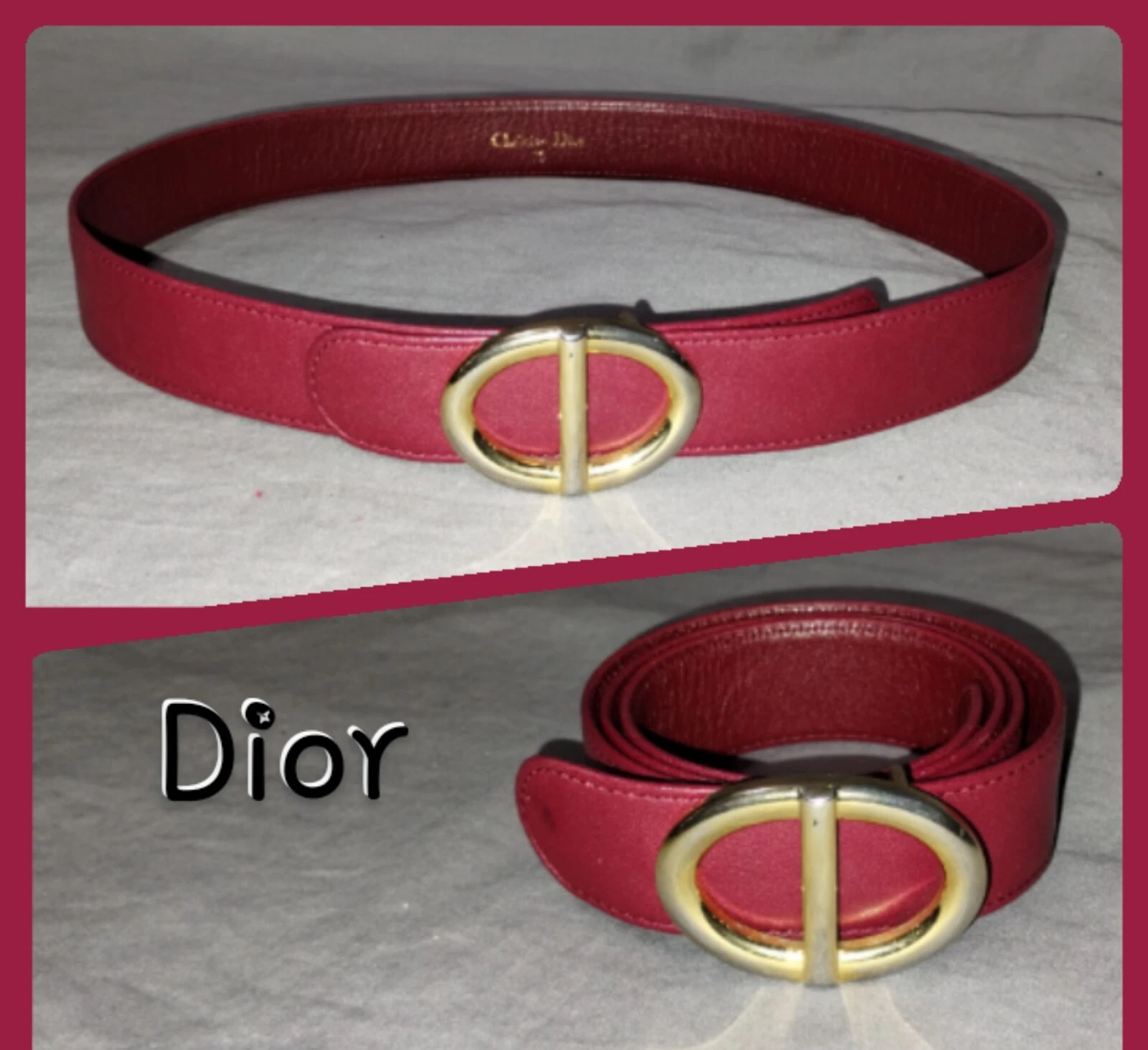 Authentique ceinture vintage Christian Dior en cuir rouge ~ Taille 75 ~ Rouge foncé/Bourgogne 
