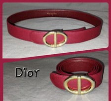 Authentic Vintage Christian Dior Red Leather Belt Size 75 Dark Red/Burgundy