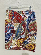 New Talbots Skirt Petite Women s Persian Floral Paisley Size 6 P Red Blue Lined