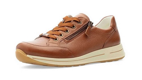 Zapato bajo Ara OSAKA marrón cuero extra ancho zapato con cordones zapatillas cremallera - Imagen 2 de 6