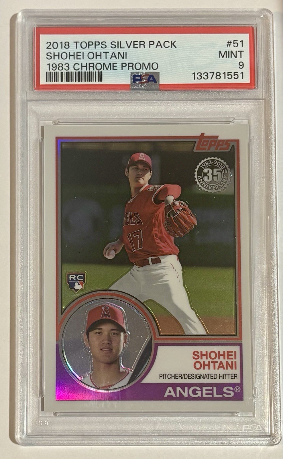 2018 Topps Silver Pack #51 Shohei Ohtani Rookie 1983 Chrome Promo PSA 9 RC