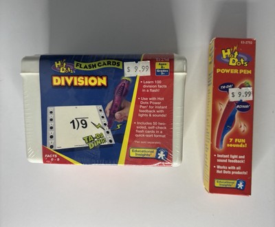NEW Vtg 1998 Hot Dots Division Math Flash Cards Grades 3+ Edu Insights & Pen