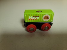 Brio wooden railway cargo car with Hape Log Timber magnetic cargo VG condition
