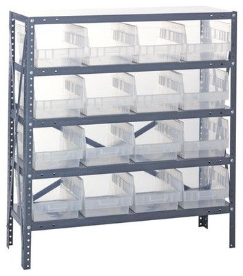 Quantum Storage Systems - 1839-208CL - 5 Shelf Open Unit W/16 Bins Clear