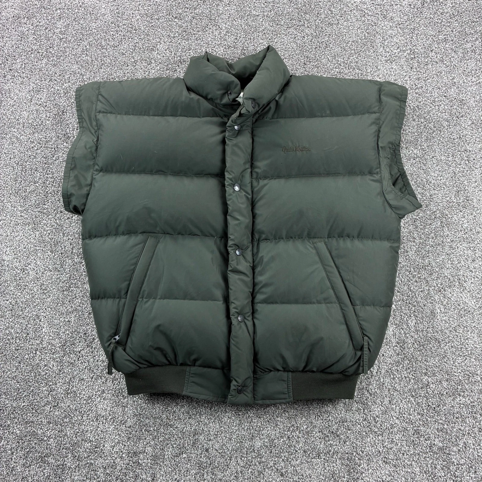 Vintage Gander Mountain Puffer Vest Mens Large Olive Green Goose Down Insulated