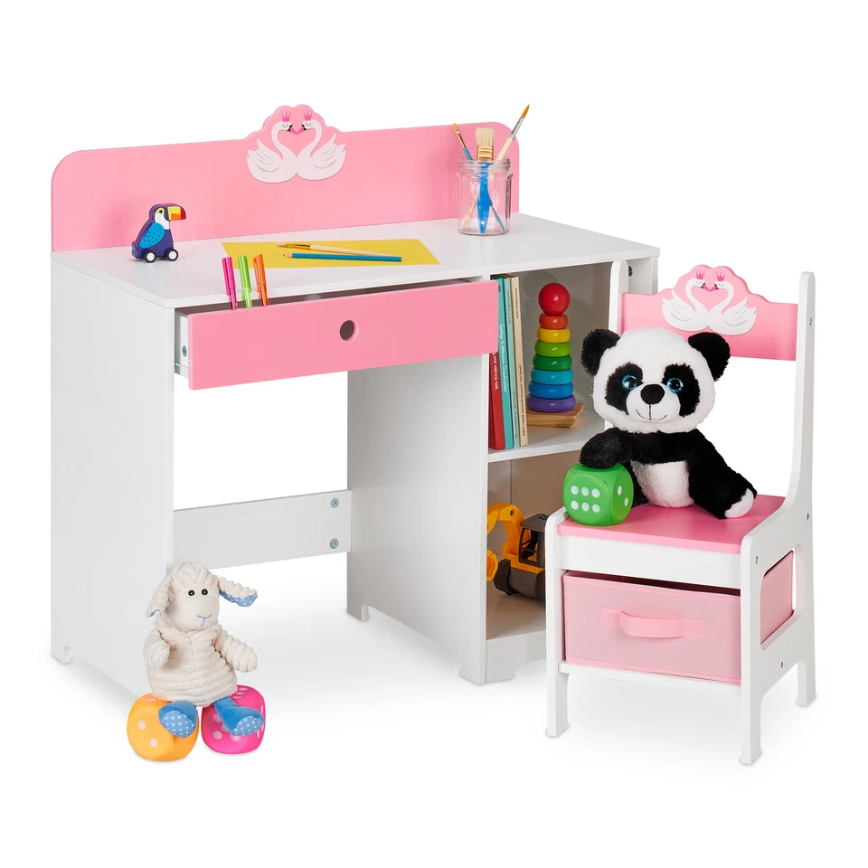 Schreibtisch kinder Kindertisch mit Stuhl Mini-Schreibtischset rosa MDF