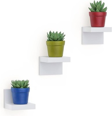 3 Pack Small Floating Wall Shelves 4'' White L-Shape Display Ledge Plastic Decor