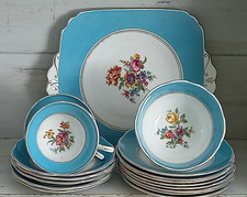 Antique Foley Part Tea Set Turquoise with floral pattern