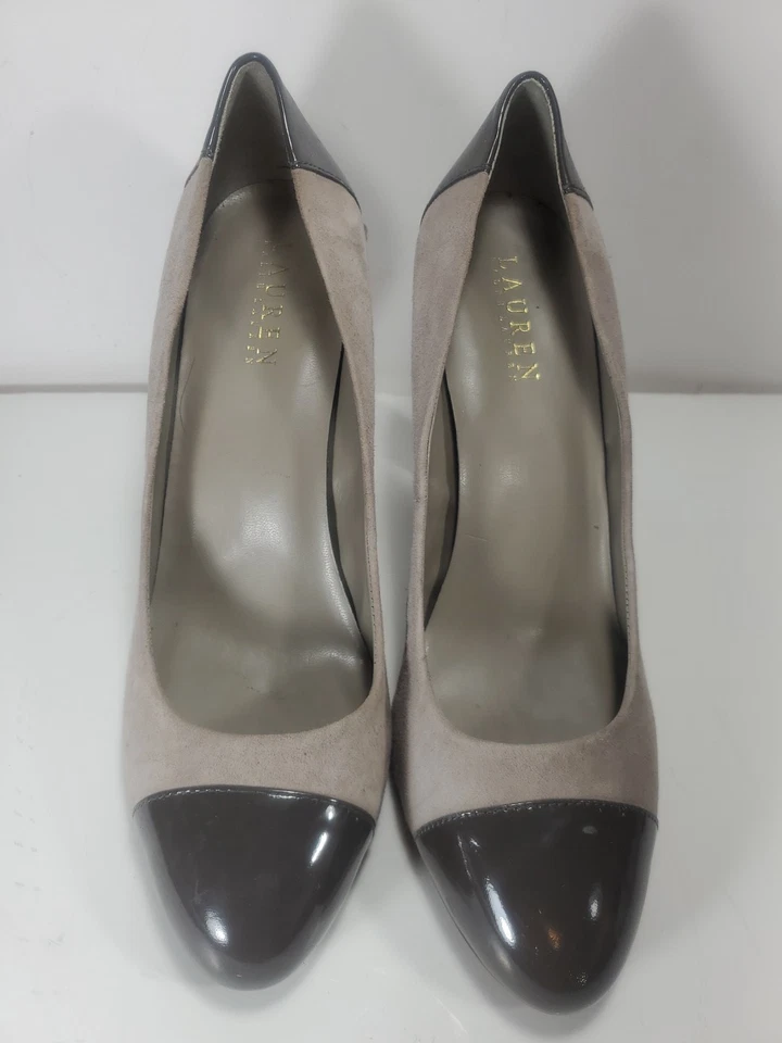 Lauren Ralph Lauren Rafita Taupe Gamuza Gris Patente Humo Zapatos de Bomba Talla 9 M Foto 3 de 4