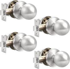 Probrico4 Pack Hall/Closet Room Round Door Knob,Passage 4, Satin Nickel 