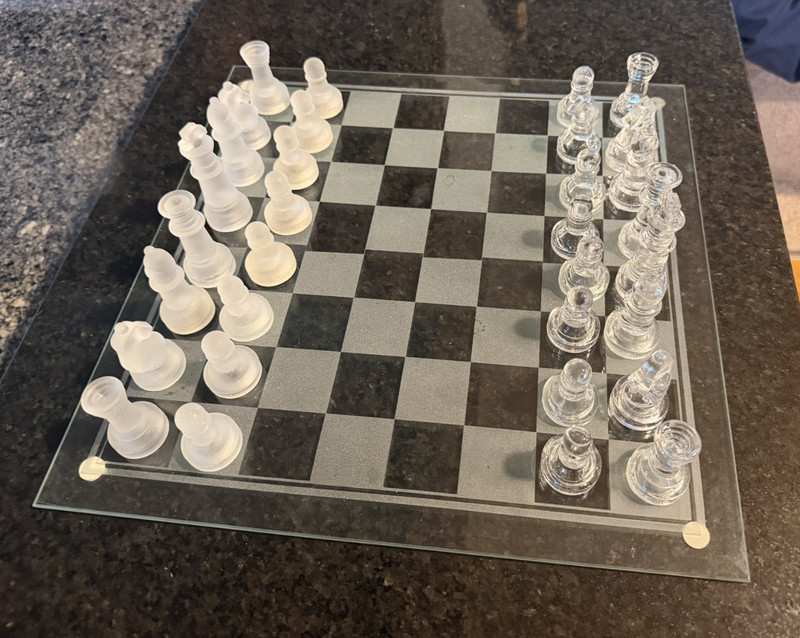 Studio Silversmiths Glass Chess & Checkers Pieces And Board  Set