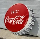 Coca Cola Sign Garage Restaurant Button Bottle Cap Vintage Style Wall Decor 35”