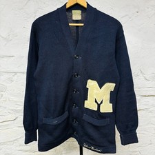 Dumont  s Vintage 1940s Varsity Wool Cardigan Sweater Letterman Patch Distressed
