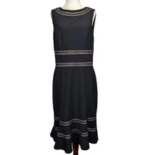 White House Black Market Dress Womens 12 Black Sleeveless Lace Trim Fit Flare