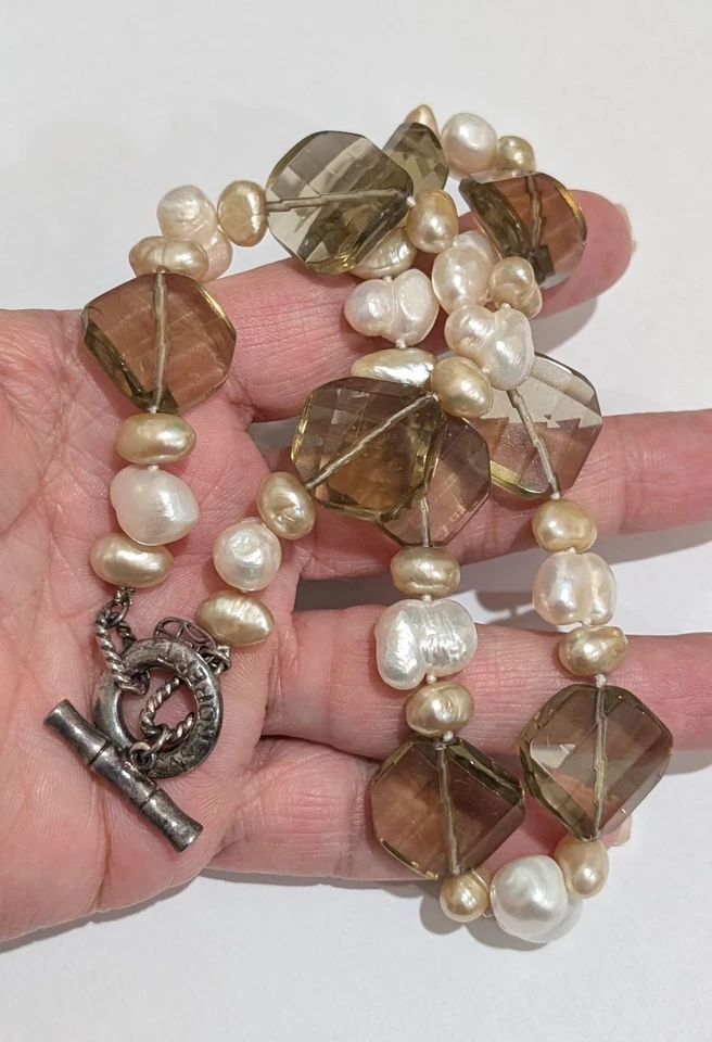 Lucas Robert Designer Sterling Silver Baroque Pearl Smoky Quartz 19" Necklace  - Image 2 of 4
