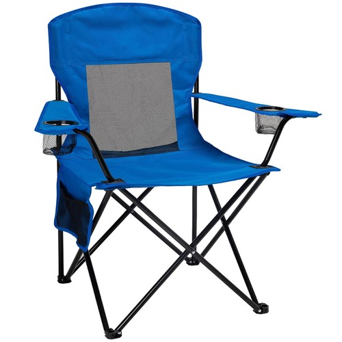Portable Camping Chair Folding Quad Outdoor Lawn Chairs Cooling Mesh Back, Ad...