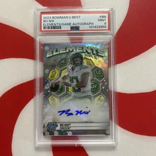 2023 Bowmans Best U Bo Nix Auto Elements of the Game Geo 41/75 PSA 9
